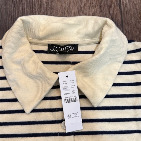 J. Crew Cream and Black Striped Button-Front Polo Shirt - Picture 2 of 3